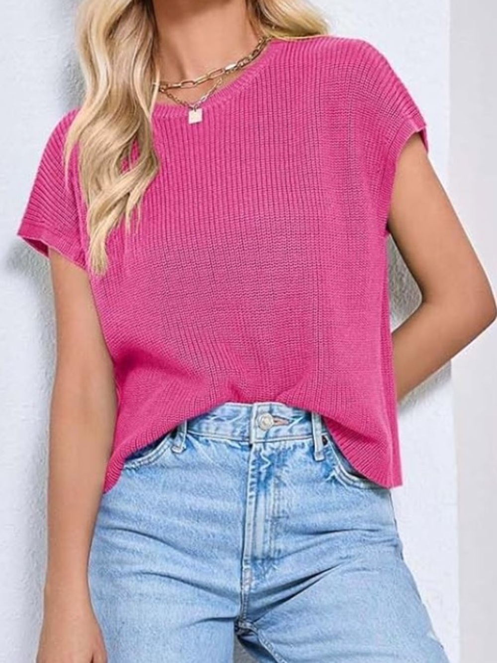 Hot Pink Capped Sleeve Sweater